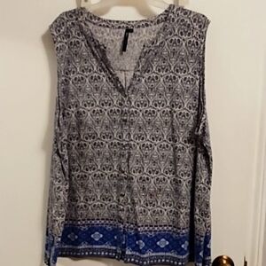 Black and blue and white very soft button up sleeveless top